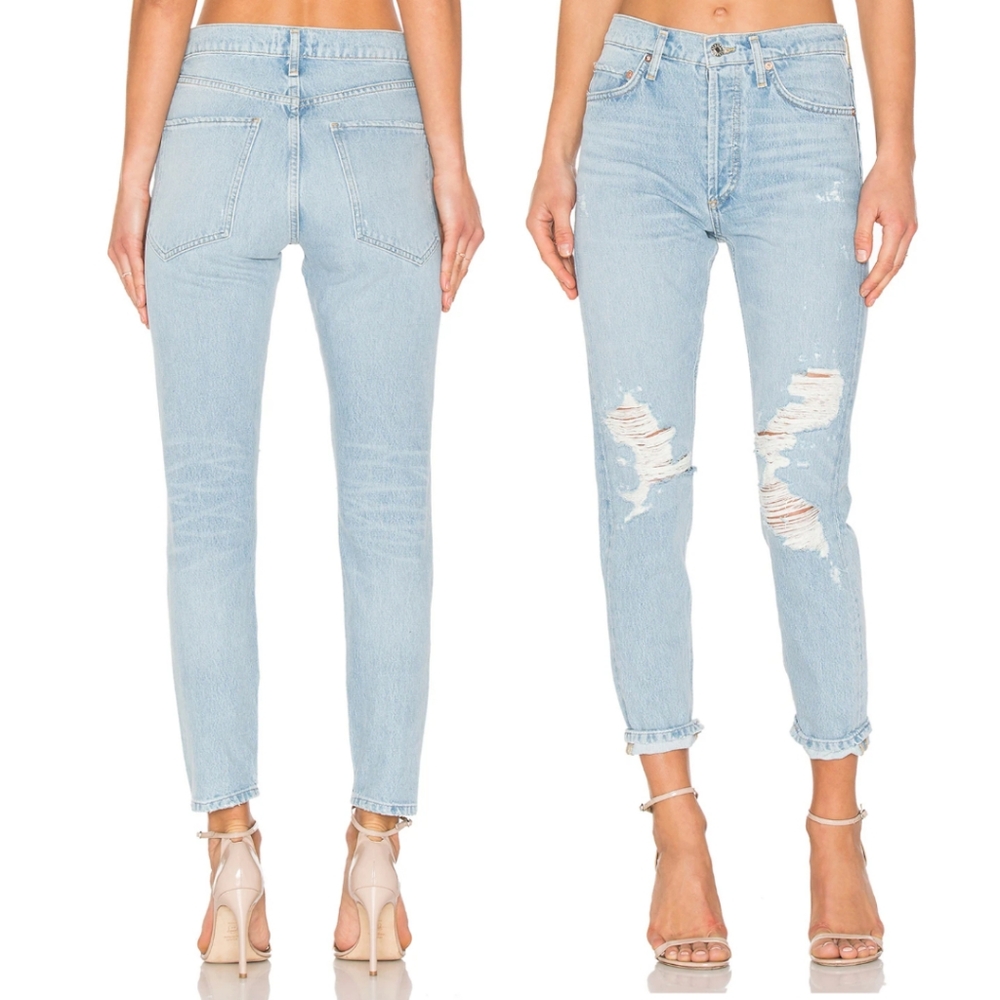 Agolde Jamie High Rise Classic Taper Distressed Ripped Destroyed Jeans (Flawed)